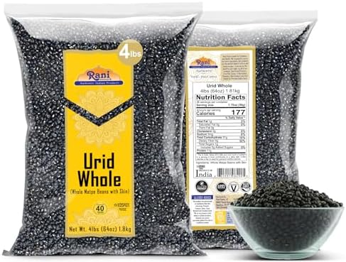 Rani Urid/Urad Whole Black (Matpe Beans with Skin) Indian Lentils 64oz (4lbs) 1.81kg Bulk~ All Natural | Gluten Friendly | Non-GMO | Kosher | Vegan | Indian Origin