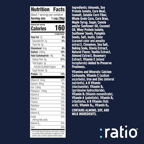 Ratio Trio Maple Almond Crunch Cereal, 10g Protein, Keto Friendly, 10.4 oz
