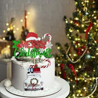 Rsstarxi 1 Pack Merry Christmas Cake Topper Glitter Xms Eve Snowflakes Santa Hat Cake Pick for Celebrating Merry Christmas Eve Birthday Party Cake Decorations Supplies