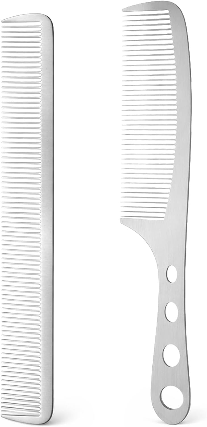 2 Pieces Stainless Steel Fine Tooth Combs for Women, Silver Metal Comb Anti-static Sparse Haircut Comb Unbreakable Teasing Hair Styling Combs with Haircut Beauty Tool for Women Men Barber Supplies
