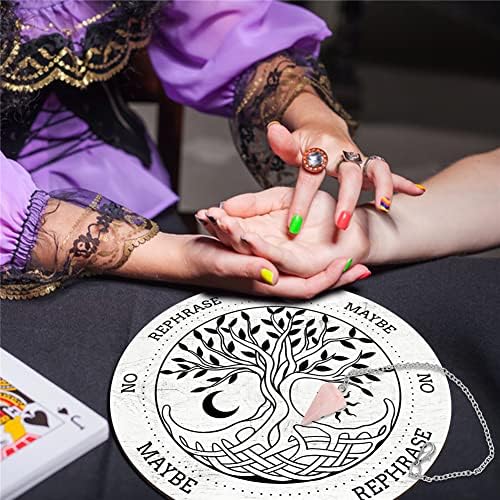 CRASPIRE Tree of Life Pendulum Board Dowsing Divination Metaphysical Message Board 7.9Inch Wooden Carven Board with Rose Quartz Crystal Dowsing Pendulum Necklace Witchcraft Wiccan Altar Supplies Kit