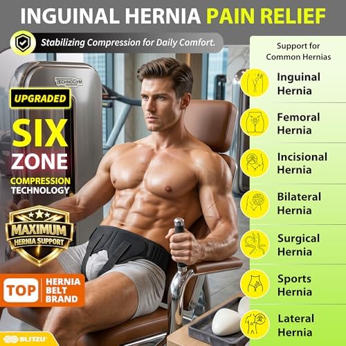 BLITZU Hernia Belt for Bilateral, Double or Single Inguinal, Groin Hernia Support Truss for Men, Women, Pain Relief, Surgery Recovery, Adjustable with 2 Removable Medical Compression Pads. XXL