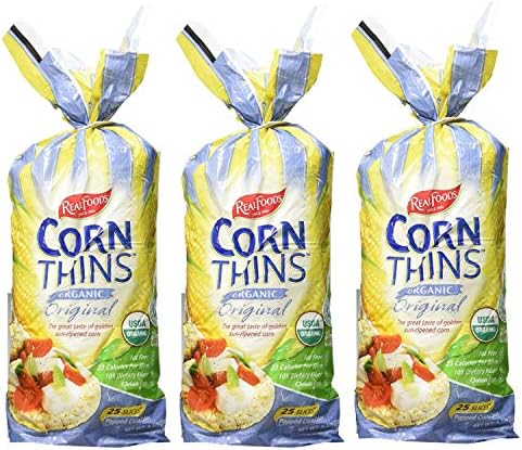 Real Foods Organic Original Corn Thins 5.3oz 3 Pack - Organic Golden Sun-Ripened Corn Cakes - USDA Organic Snack