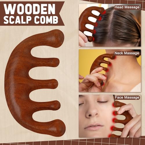ProSuites 3 Pcs Wooden Head Scalp Massager Comb, Head Massage Tool for Relaxation Hair Gua Sha Comb
