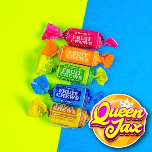 Fruit Chews - 5 Pound Bag - Assorted Candy - Chewy, Fruity and Delicious - Cherry, Lemon, Lime, Orange and Vanilla - QUEEN JAX - Individually Wrapped Candy - Fresh, Mouth Watering and Scrumptious Bulk Candy Bag - Buy In Bulk and Save!