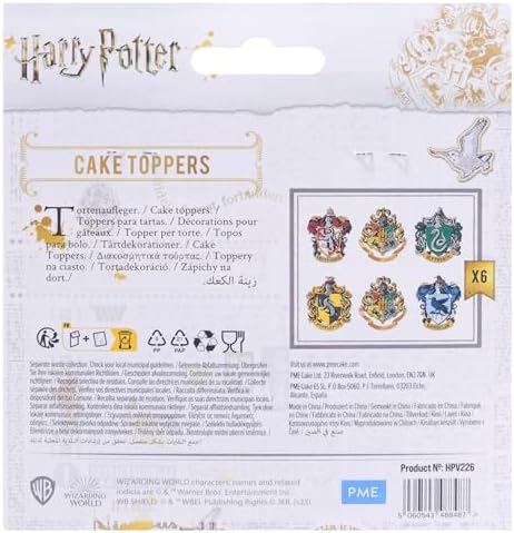 PME Harry Potter Cake Toppers, Hogwarts Crests (Pack of 6)