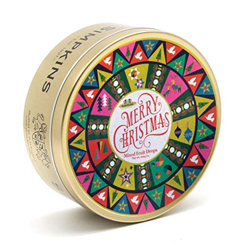 Simpkins Christmas Retro Festive Pattern Mixed Fruit Drops 200g Tin