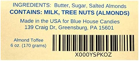 Almond Toffee, Gourmet Small Batch Sweet Buttery Goodness, 6 oz