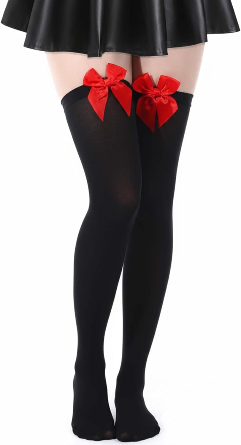 SATINIOR Women Socks Thigh High Socks with Bows, Satin Bow Stockings Women Knee Highs Stock over Knee
