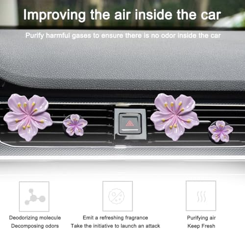 Bittwee 4PCS Car Air Vent Clip, Cute Refillable Flower Aesthetic Automotive Vent Clip Air Freshener Diffuser for Women Girls, Vehicle Interior Decoration Universal for SUV Truck RV and More（Purple）