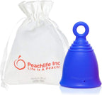Peachlife Silicone Ring Menstrual Cup with Loop Pull Stem Handle - Reusable for 10 Years - Medium Size, Extra Firm Peachcup