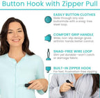 Vive Button Hook with Zipper Pull - Dressing Helper Assist Tool for Arthritis - One Hand Shirt & Coat Buttoning Aid, Disability, Handicapped, Seniors, Elderly - Limited Dexterity, Wide Grip Handle