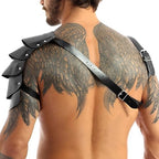 Men Medieval Leather Shoulder Armor Halloween Cosplay Knight Body Chest Harness Adjustable Viking Shoulder Pad