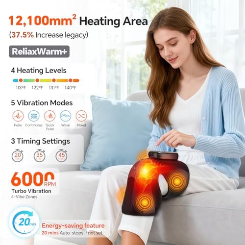 Cordless Knee Massager, 3-in-1 Knee Heating Pad with Massage, Heating Pad for Knee Elbow Shoulder Pain Relief, Rechargeable Heated Knee Brace Wrap for Arthritis/Joint Stiff/Muscle Strain