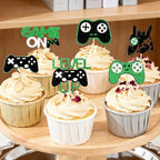 12 PCS Video Game Controllers Cupcake Toppers Glitter Black Green Cake Picks for Baby Shower Game Theme Birthday Party Cupcake Decorations Supplies