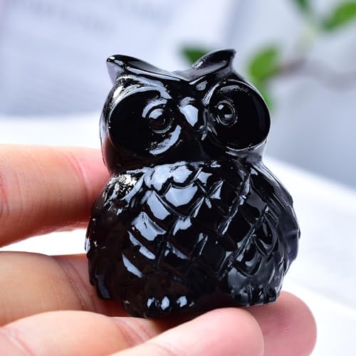 1.9 Inch Black Obsidian Owl Statue, Healing Crystal Cute Decor Figurine, Hand-Carved Gemstone, Bedroom Office Spiritual Gift, Owl Gifts