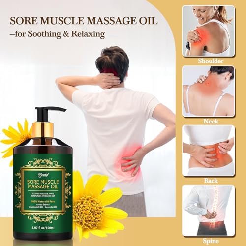 Pjordo 3 Pack Massage Oil for Massage Therapy, Lavender Oil for Relaxation, Sore Muscle Arnica Oil & Cellulite Massage Oil, with Massage Roller Ball & Thumb Saver Tool, Mothers Day Gifts for Wife
