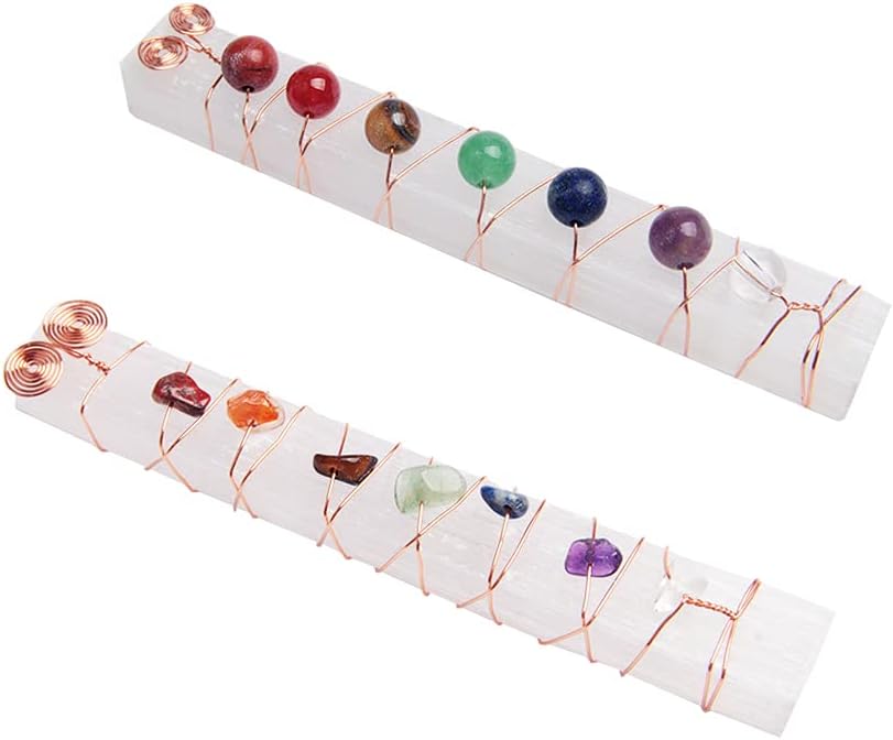 Acxico 2 pcs Round Beads and Gravel Models Natural Selenite Stone Healing Crystal Quartz Stick Chakra Energy Cleansing Wand