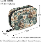 Fustylead Retro Tropical Cute Sloths and Flowers Travel Pill Organizer Case Zipper for Purse with Removable Weekly Pill Box for Medicine, Vitamin, Supplement Medicine Organizer