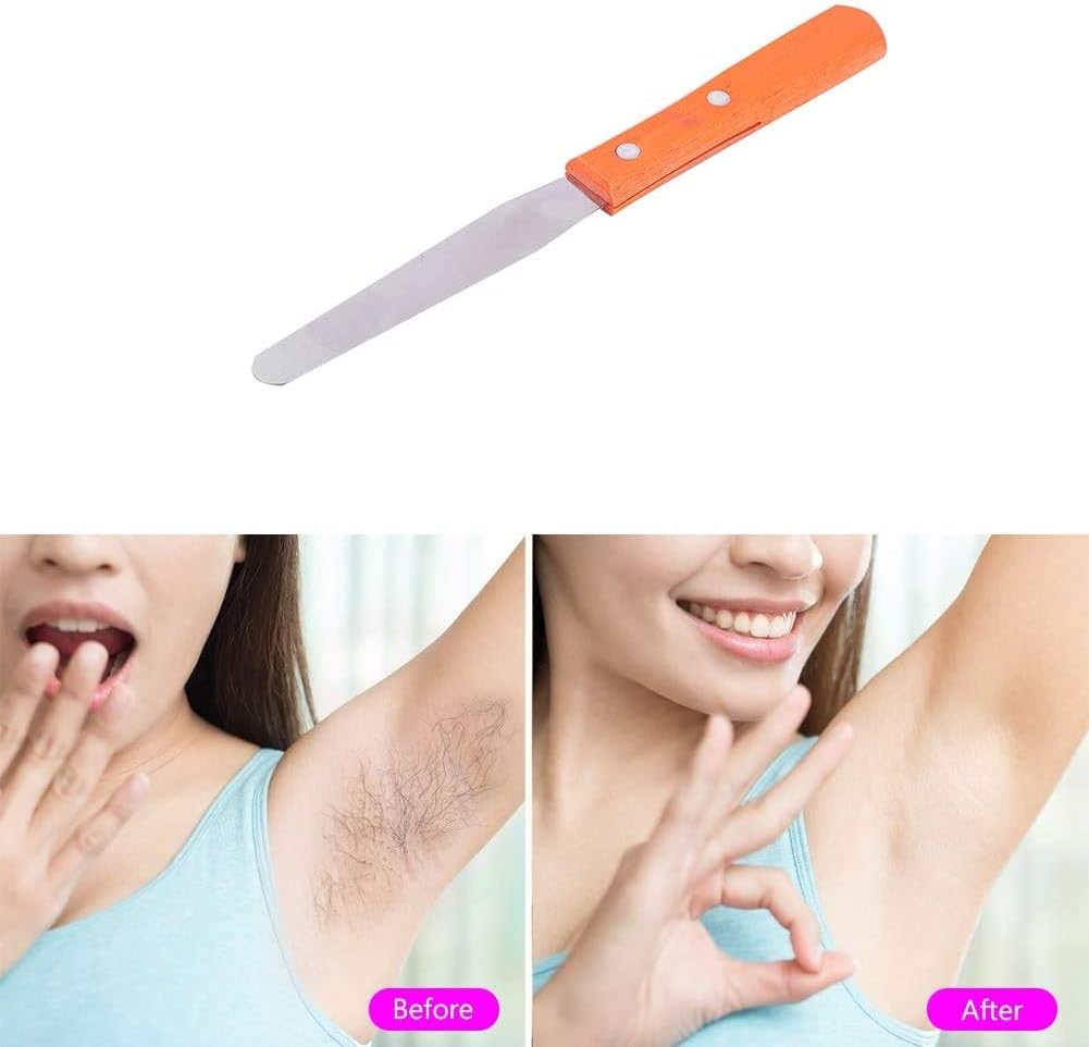 Wax Applicator Sticks Metal, Wax Spatulas Applicator for Hair Removal Assorted Reusable, Straight Stainless Waxing Sticks Wooden Handle Craft Stick for Body Hair Eyebrow Removal - Spa and Home Usage