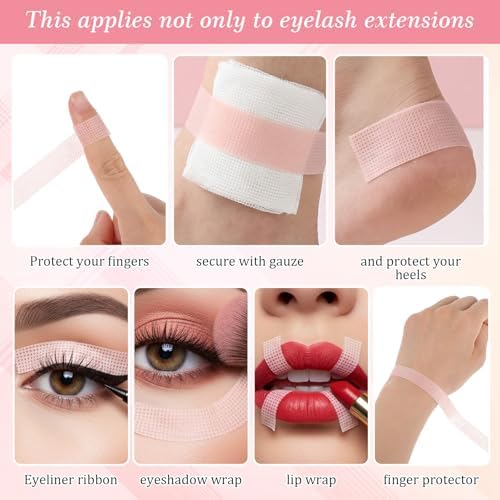 2 Rolls Lash Tape for Eyelash Extensions, Pink Eyeshadow Tape Makeup Tapes for Breathable Micro Eyelash Extension Supplies and Makeup