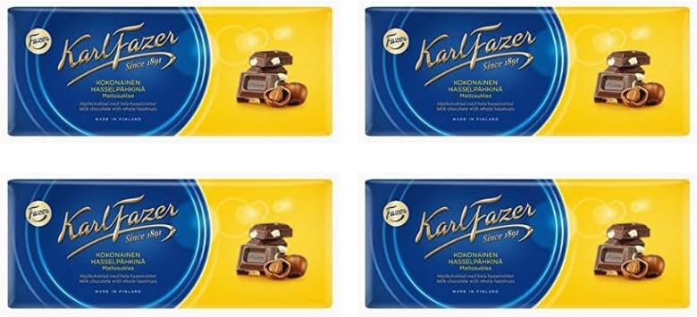 Fazer Karl Fazer Whole hazelnuts in milk Chocolate 4 bars of 200g