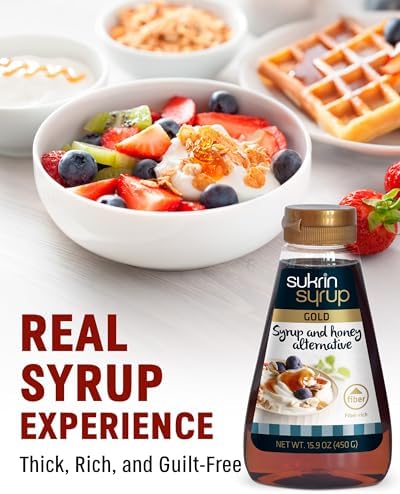 SUKRIN Syrup Gold – with Fiber, Erythritol & Stevia, Gluten Free Sugar Free Syrup for Pancakes and Waffles, Vegan Keto & Low Carb Sweetener, Desserts and Breakfast, Coffee, Tea, Non-GMO, Kosher, 1lb