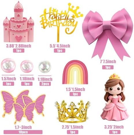 Princess Cake Toppers Castle Cake Decorations with Bows Butterflies Balls Rainbow for Princess Themes Birthday