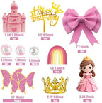 Princess Cake Toppers Castle Cake Decorations with Bows Butterflies Balls Rainbow for Princess Themes Birthday