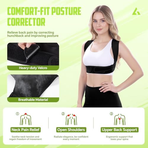 Back Brace Posture Corrector for Women, Adjustable Upper Back Support Straightener for Hunchback Improve and Pain Relief from Neck and Shoulder (Black, L/XL)