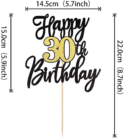 1 PCS Happy 30th Birthday Cake Topper Black Gold Glitter Cheers to 30 Years Birthday Cake Pick 30 Fabulous Cake Decoration for Happy 30th Birthday Anniversary Party Cake Decorations Supplies
