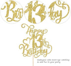 Rsstarxi 1 Pack Gold Glitter Happy 13th Birthday Cake Topper Cheers to 13 Years Old 13 Fabulous Cake Pick 13th Birthday Cake Decoration for Happy 13th Birthday Anniversary Party Decorations