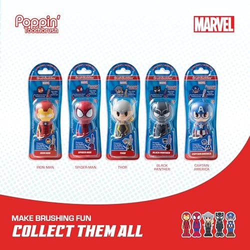 Brush Buddies Marvel Thor Kids Toothbrush Soft Rounded Bristles Poppin' Fun Superhero Toothbrush Cover Easy Grip Handle Gentle Cleaning for Toddlers & Kids Ages 2+ Travel Friendly Oral Care