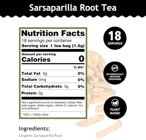 Buddha Teas - Organic Sarsaparilla Root Tea - Herbal Tea - Digestion & Skin Health - With Antioxidants & Minerals - Clean Ingredients - Caffeine Free - OU Kosher - 18 Tea Bags (Pack of 1)