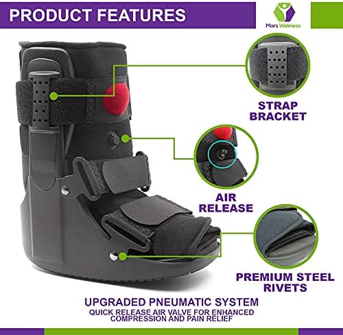MARS WELLNESS Premium Short Air Cam Walker Boot - Small - Fracture, Sprained Ankle/Foot Stabilizer - Broken Toe Walking Boots for Men or Women