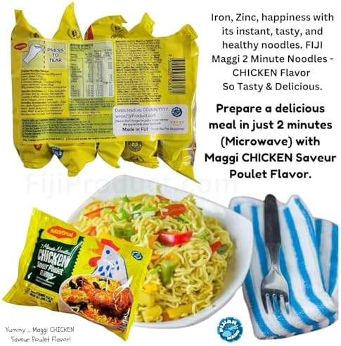 FIJI Maggi 2 Minute Noodles - CHICKEN Flavor (Pack of 3 X 5 PACKS /80g/ea) Prepare a delicious meal in just 2 minutes with MAGGI | So Tasty