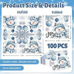 JarThenaAMCS 100Pcs Christmas Paper Napkin Blue Snowman Xmas Ball Luncheon Napkins Dinner Hand Napkins for Winter Home Party Supplies Table Decor