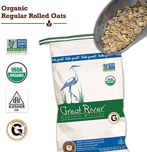 Great River Milling Organic Old Fashioned Rolled Oats | Whole Grain, USDA Organic, Non-GMO, Kosher | Hearty Texture for Oatmeal, Granola, Cookies, Baking & Meal Prep | 25 Lb. (Pack of 1)