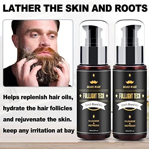 FULLLIGHT TECH Men's 2 Pack Beard Care Kit - Argan Oil & Jojoba Oils Shampoo, Rosemary Extract for Clean, Moisturizing and Nourishing Mustache & Beard Growth