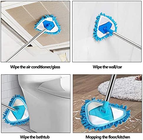 Triangle Cleaning Mop,Multifunctional 180 Degree Rotating Microfiber Strong Water Absorption,Used to Clean Roofs Walls Restroom Cars Bathroom,1 x mop +2 x Cloth Head + 2 Pairs of Slippers