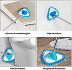 Triangle Cleaning Mop,Multifunctional 180 Degree Rotating Microfiber Strong Water Absorption,Used to Clean Roofs Walls Restroom Cars Bathroom,1 x mop +2 x Cloth Head + 2 Pairs of Slippers