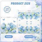 100 Pcs Hydrangea Floral Paper Napkins Blue Floral Butterfly Disposable Party Napkin 6.5" Luncheon Flower Hand Towel for Spring Summer Birthday Wedding Party Supplies (Hydrangea)