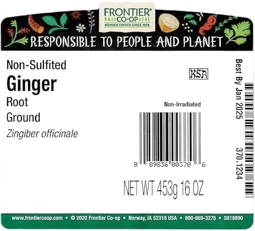 Frontier Co-op Ginger Root Ground, Kosher, Bulk Spice, Sustainably Grown | 16 Ounce (Pack of 1)