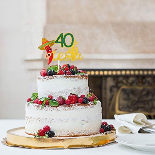 Fiesta 40th Birthday Cake Topper - Taco Bout 40 Birthday Party Glitter Chili Cake Supplies - Fabulous Forty - Mexican Summer Fiesta Party Decoration
