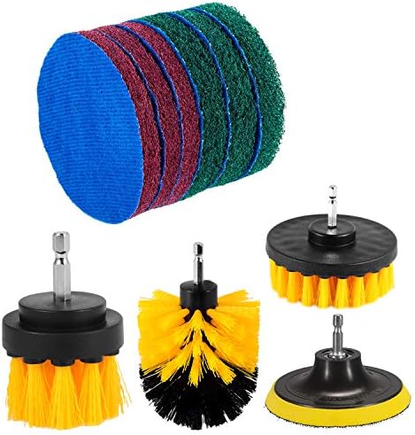 Kichwit 4 Inch Drill Power Brush Tile Scrubber Scouring Pads Cleaning Kit, 2 Inch Small Brush Included, Heavy Duty Household Cleaning Tool (Drill NOT Included)