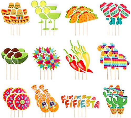 48PCS Fiesta Cupcake Toppers Cinco de Mayo Decorations Mexican Fiesta Party Decorations Supplies