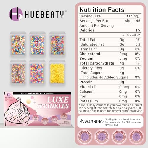 HUEBEATY® 6-in-1 Cartoon Party Sprinkles for Cake Decorating – 180g Red Blue Yellow Cake Sprinkles with Flash Lightning Bolt Confetti, Jimmies, Nonpareils, Stars & Pearls – Edible Cakes, Cupcakes, Cookies & Ice Cream Topper Decorations (Primary)