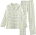 codcm Womens Cotton Pajama Sets Long Sleeve Button Down Shirt and Pants Sleepwear 2 Piece Gingham Pj Set