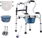 Walker, Portable Toilet Folding Bedside Commode Chair Elderly Walk Walker, 8 Height Adjustable, for Height 140-205 cm/55-80 inch Patients, Pregnant Women, Senior Good Times