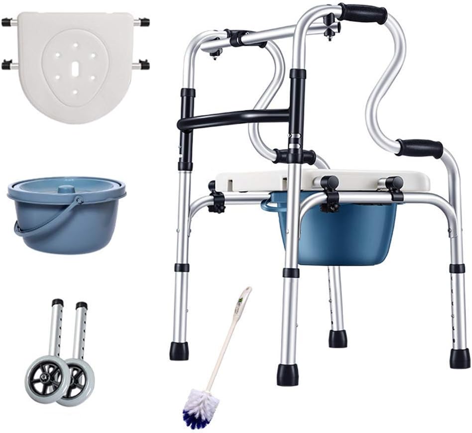 Walker, Portable Toilet Folding Bedside Commode Chair Elderly Walk Walker, 8 Height Adjustable, for Height 140-205 cm/55-80 inch Patients, Pregnant Women, Senior Good Times